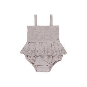 Quincy Mae NWT Smocked Skirted Romper with Eyelet Organic Cotton - Lavender